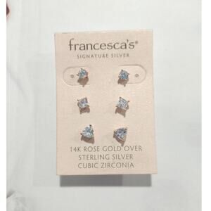 Francesca’s 14k Rose Gold Over 925 Sterling Silver Stud Earrings CZ Posts 3pcs